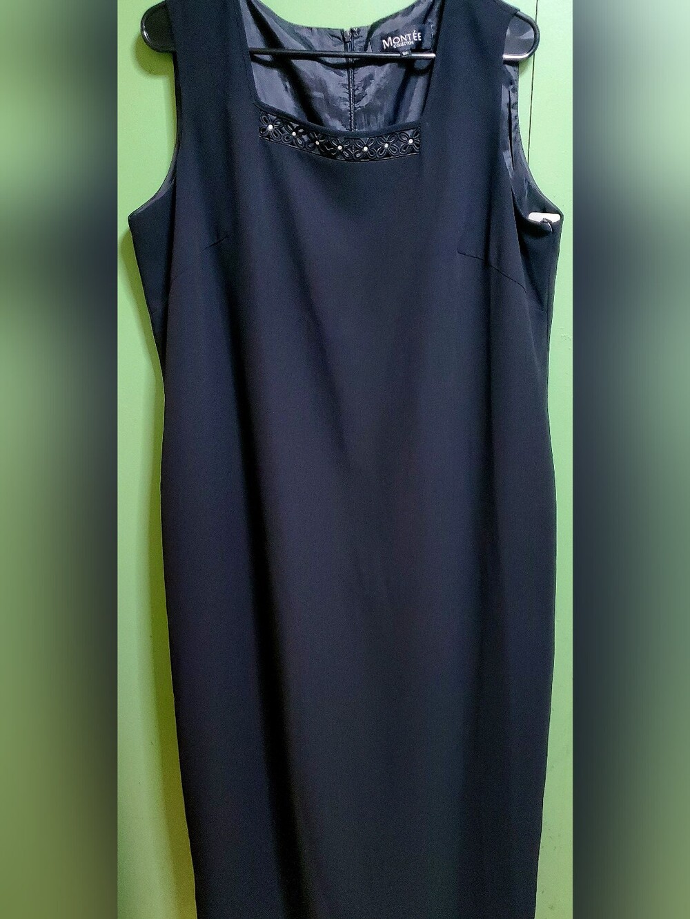 Black Sleeveless Maxi Dress with Embellished Neckline
